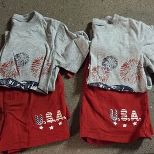 Carter's Gray & Red USA Fireworks Matching Kids Sets. Twin Boys 4T